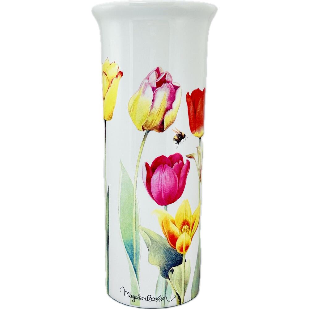 Hallmark Marjolein Bastin Nature's Sketchbook Vase Tulips Bees Ladybugs 8"